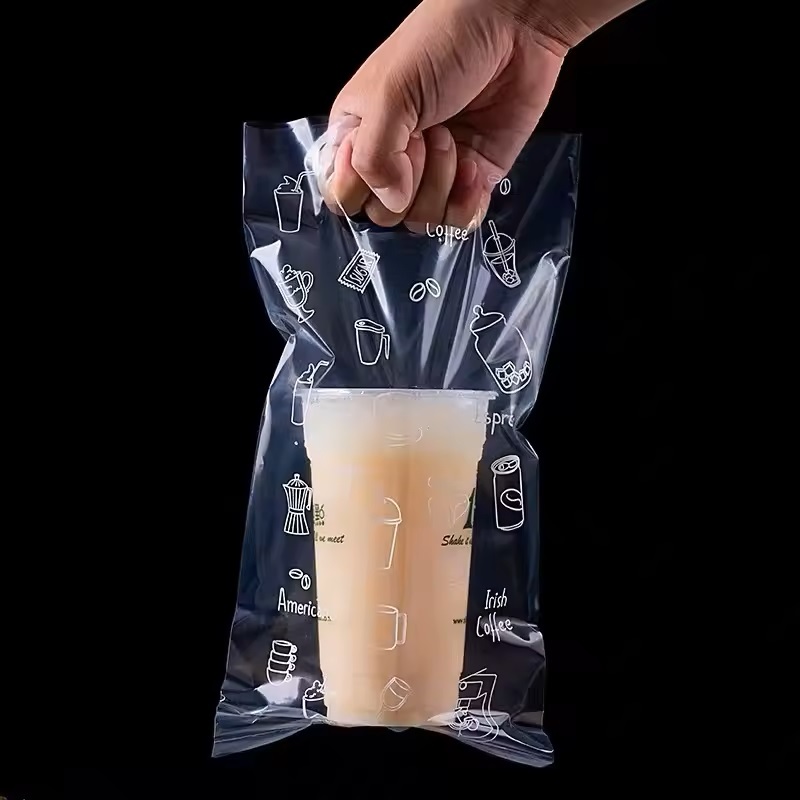 Clear Plastic Transparent and Frost Take Away Coffee Drink Cup Packaging Carry plastic bag with logo