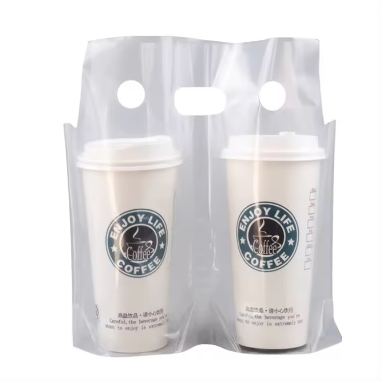 Plastic bag for cups holder drinks carrying bag coffee carry take away boba tea coffee PE plastic bag For Drink