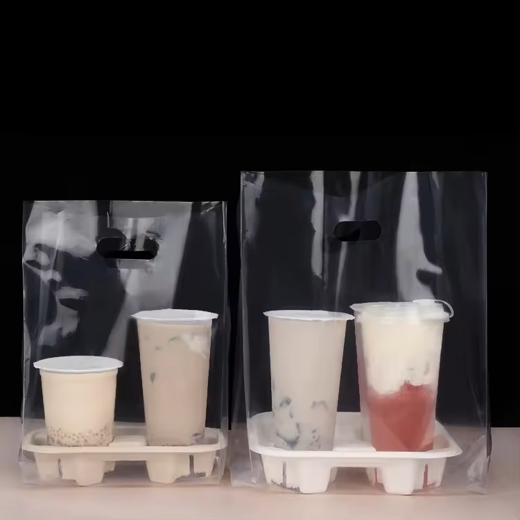 Custom Food Takeout Bag Disposable Plastic Coffee Milk Tea Packaging Transparent Plastic Bags